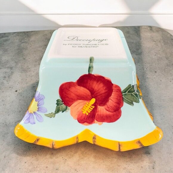 Silvestri Decoupage Peggy Turchette Blue Firefly Floral Bowl Planter Ceramic VTG - Picture 2 of 16